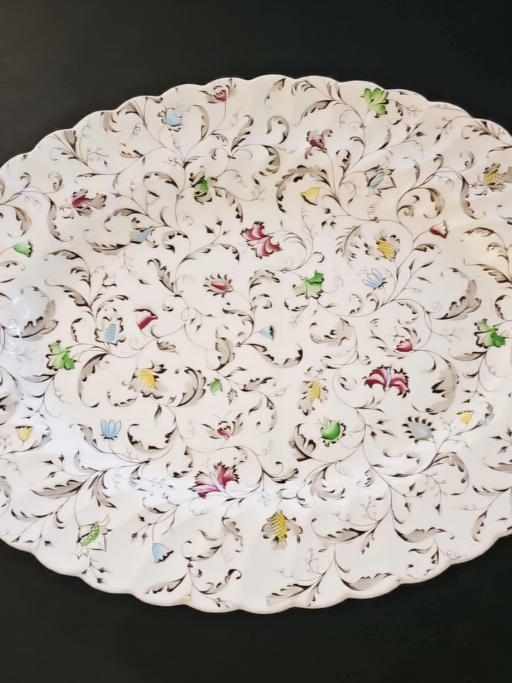 Myott Vanity Fair White Scalloped Oval 15" Serving Platter Pastel Floral Design
